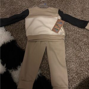 Kids Beige and Black Sweatshirt and Pants Set